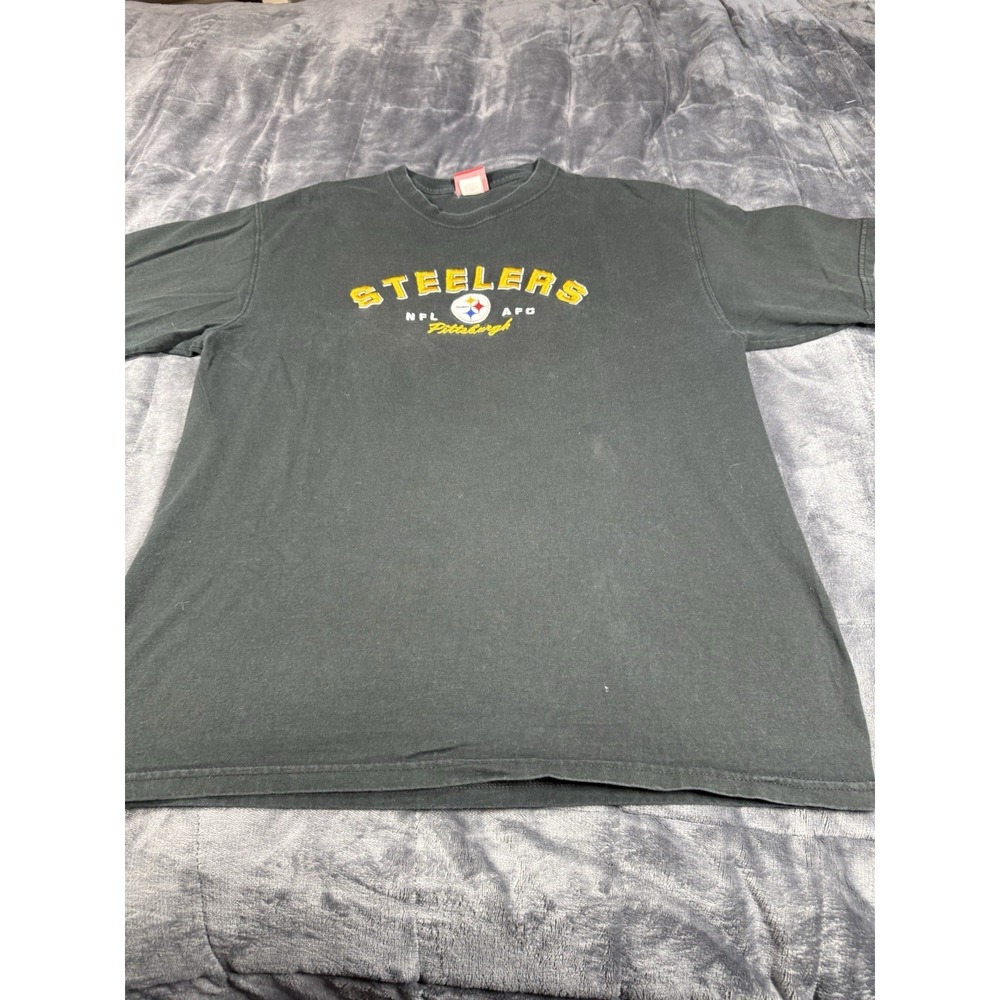 Vintage Pittsburgh Steelers NFL T Shirt Stitched Embroidered size L/ Black 90s‎